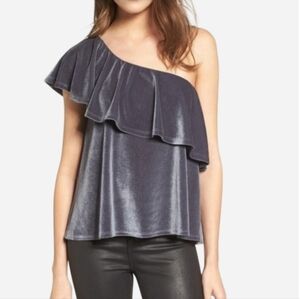 Ten Sixty Sherman Velvet Gray One Shoulder Top